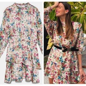 ZARA layered floral print satin look dress